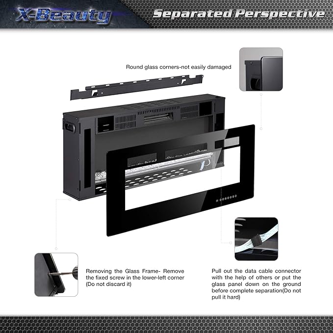 42" Fireplace in-Wall Recessed and Wall Mounted 1500W Heater and Linear Fireplace with Timer/Multicolor Flames/Touch Screen (Black)