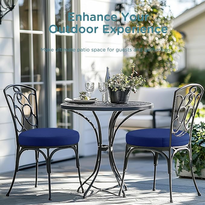 Codi Round Outdoor Chair Cushions 15 Inch, Patio Bistro Cushion Set of 2, Waterproof with Adjustable Straps, Navy 15x15''