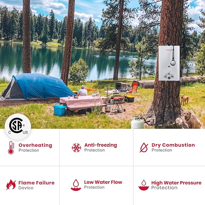 GASLAND 2.64 GPM Propane Tankless Water Heater with Pump & Pipe Strainer for Camping and Off Grid Cabins, 10L Outdoor On Demand Hot Water Heater