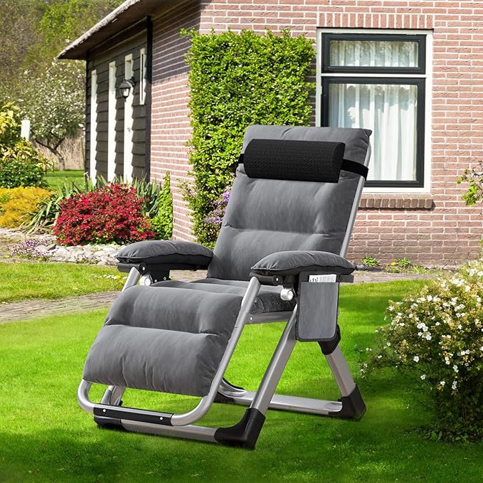 ABORON Upgrade Zero Gravity Chair/Armrest Mat,Premium Outdoor Lawn Folding Lounge Chairs,Sturdy Adjustable Reclining Patio Chairs with Removable Seating Cushion,Headrest & Tray