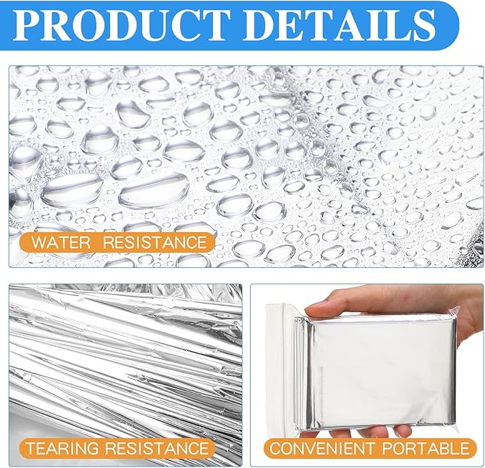 Macarrie 75 Pack Emergency Foil Thermal Blankets - Silver Foil Survival Blanket Space Blanket Kit for Outdoors, Camping, Hiking, Homeless, First Aid