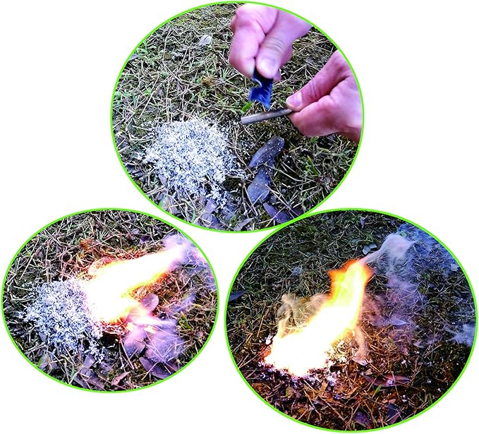 Emergency Fire Starter Kit – 6 Magnesium Bags + 3.15" Ferro Rod (12,000+ Strikes) + 4" Waxed Rope (12 Min Burn) – Survival Kit in Waterproof Tin for Camping, Hiking