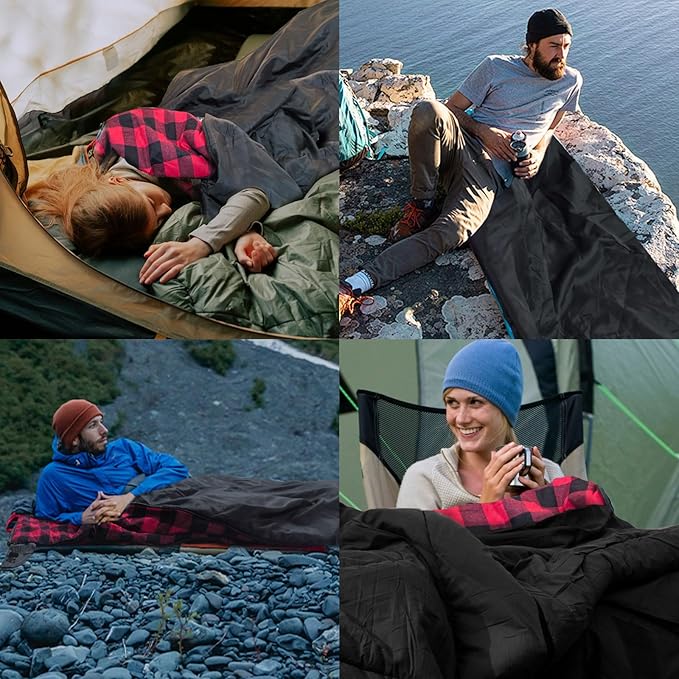 Backpacking Flannel Sleeping Bag Lightweight for Adults Hiking Ultralight Compact Sleeping Bag Portable Warm Weather Summer with Compression Sack