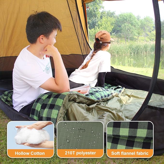 Double Sleeping Bag Flannel for Adults with 2 Pillows 2 Person Sleeping Bags Camping XXL Queen Size Two Person Sleeping Bag for Cold Weather