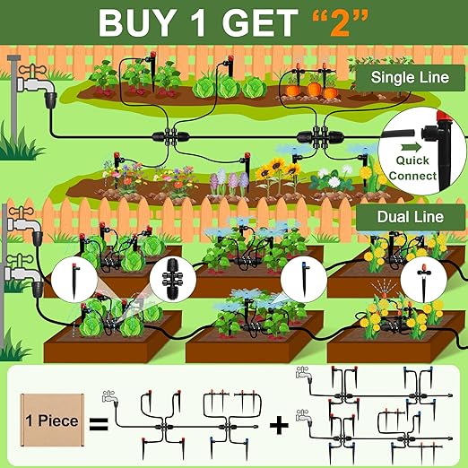 Drip Irrigation Kit for Garden, Quick-Connect Raised Bed Watering System with 1/2" & 1/4" 150FT, Plant Accessories, Drip Line Kit for Greenhouse, Sistema De Riego Por Goteo