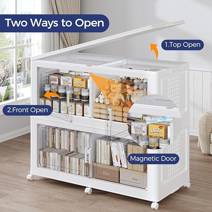 200GAL Extra Large Storage Bins with Lid, 800Qt Stackable Closet Organizers and Drawers, Collapsible Storage Bins with Wheels, Folding Storages Cabinet for Home Bedroom Office, 5Pack White