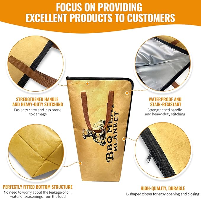 BBQ Blanket for Resting Meat(22in)Smoker Meat Resting Blanket, Reusable Smoker Grilling Meat Insulated Resting Bag with Wide Mouth L-shaped zipper for Large Brisket/Beef/Pork Shoulders/Turkeys