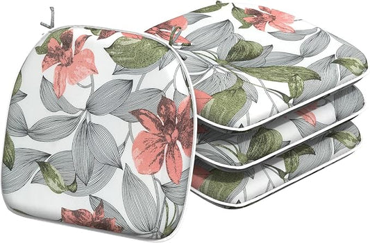 Indoor/Outdoor Chair Cushions 16x17 Inch, Patio Chair Cushions with Ties, All Weather Seat Cushions for Patio Furniture Home Garden Chair Use, Set of 4, Clemens Noir Pink