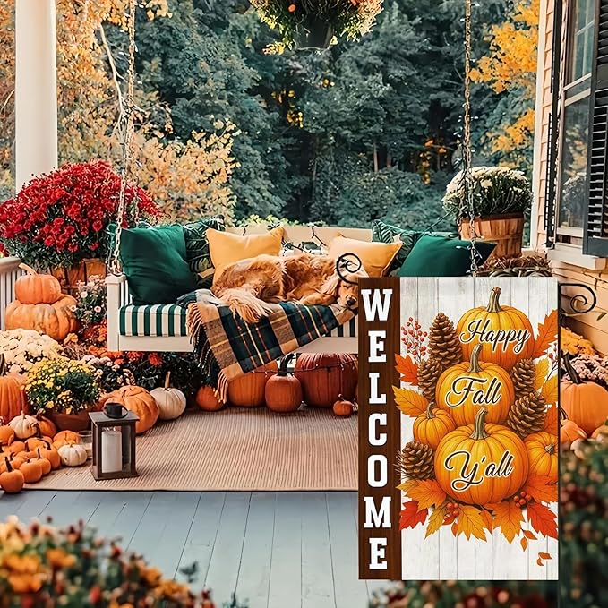 Garden Flag12X18 Inch Double Side,Welcome Pumpkin Fall Yard Flag, Small Garden Flag Outside Decorative,Outdoor Fall Flag for Holiday Patio Courtyard Lawn