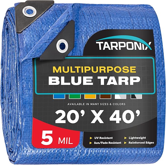 Better Blue Poly Tarp 20’ x 40’ – Lightweight 5 Mil Waterproof Cover – Durable, Weatherproof, Multipurpose Protection for Camping, Roofing, Construction