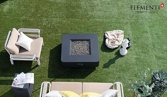 Elementi+ | Bergamo Gas Fire Pit Cast Concrete 42" Square Fire Table, Outdoor Fire Pit Electronic Ignition | Canvas Cover, Fire Glass and Burner Lid Included | Dark Gray | Propane Gas