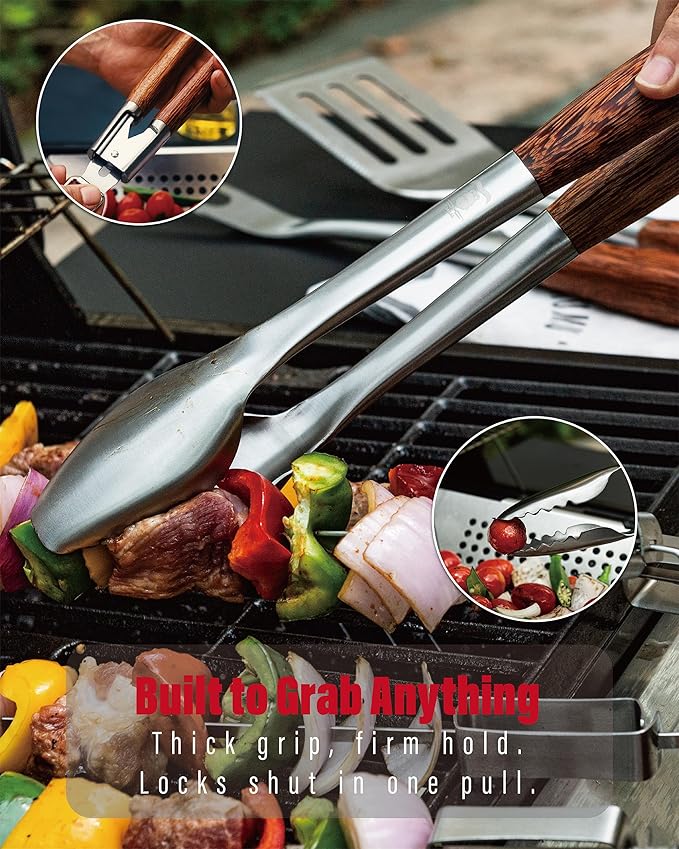 Heavy-Duty Panga-Panga BBQ Grilling Tools Set. Extra Thick Stainless Steel Multi-Function Spatula, Fork & Tongs | Essential Accessories for Barbecue & Grill. Ideal Gift for Father