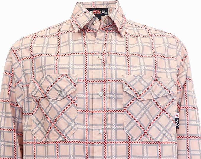 BOCOMAL FR Shirts for Men Printed Plaid Flame Resistant NFPA2112/CAT2 6.5oz Lightweight Fire Retardant Shirt
