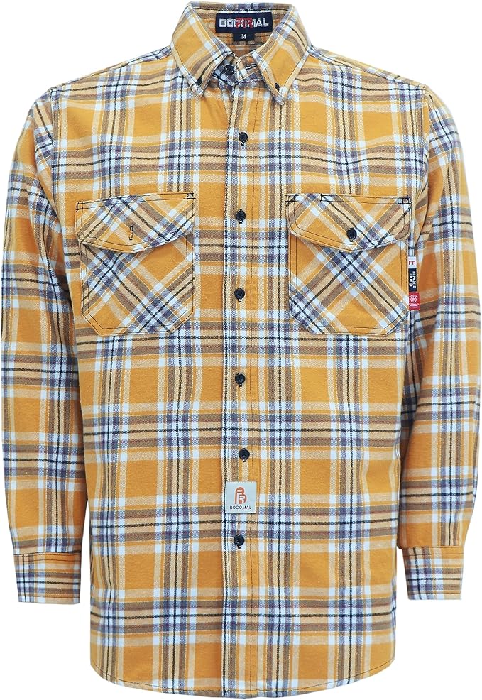 BOCOMAL FR Shirts for Men Welding Shirt Plaid 8.5oz Heavyweight Fire Retardant/Flame Resistant Welding Jacket