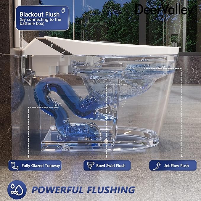 DeerValley Smart Toilet, Smart Bidet Toilet 1.28 GPF Dual Flush, Auto Open/Close Lid, ADA Chair Height and Cleaning Foam Dispenser, Heated Seat, Dryer, Night Light, Deodorization, LED Display