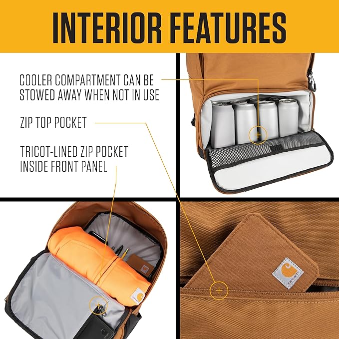 Carhartt Insulated Two Compartment Cooler, Durable Water Repellent Material W/Front Zippered Pocket for Camping, Beach & Travel
