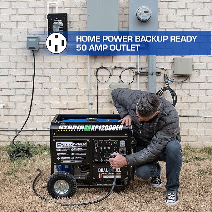 DuroMax XP12000EH 12,000-Watt Dual Fuel Portable Generator – Gas & Propane, Electric Start, Whole Home Backup Power, Transfer Switch Ready, RV & Emergency Ready