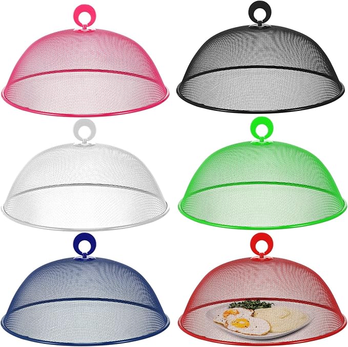 Gerrii 6 Pcs Metal Mesh Food Cover Outdoor Mesh Food Tents Dome Screen Plate Covers for Dinner Plates Reusable Fruit Fly Nets Picnic Food Umbrella for Table, BBQ, Camping, Party (Multicolor,11 Inch)