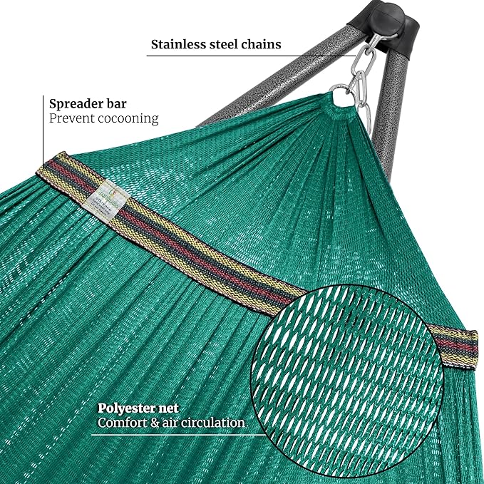 Tranquillo Combo x2 Hammocks with Stand for Outside & Tree Straps, Heavy Duty Hammock with Stand 600lbs for Indoor Outdoor Patio Backyard, x2 Hammocks for 2 Person, Portable Carrying Bags, Peacock