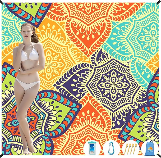 Beach Blanket Waterproof Sandproof 1-7 Adult Oversized 78 '' × 81 '' Lightweight Durable Compact Sand Free Beach Mat for Travel Camping Hiking Picnic Blanket Extra Large