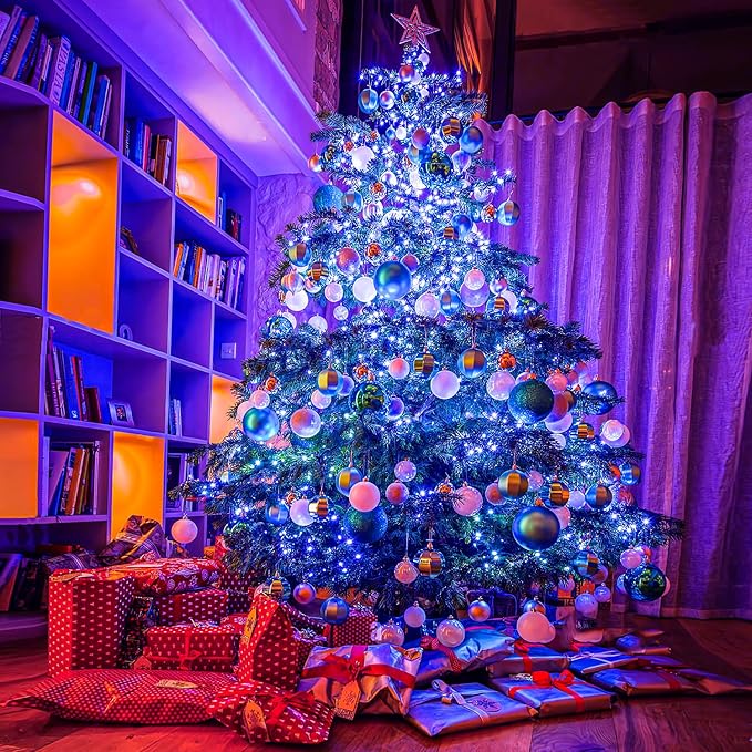 JMEXSUSS 250 LED Blue Christmas Lights: 91.5ft Extendable Green Wire Blue String Lights Outdoor Waterproof - 8 Modes Christmas Tree Light Indoor