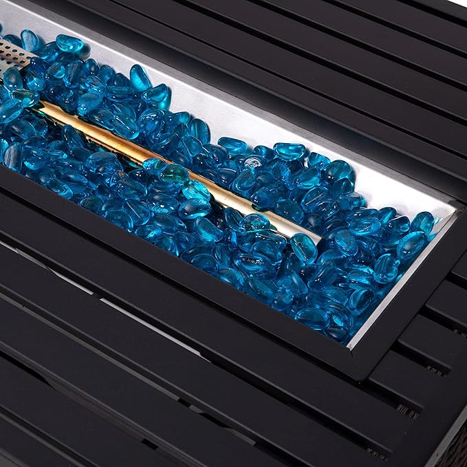 EMMA + OLIVER Ilya Propane Fire Table - Weather Resistant Wicker Base - Steel Top - 50,000 BTU's - Fits Standard Propane Tank (Not Included) - Includes Glass Beads