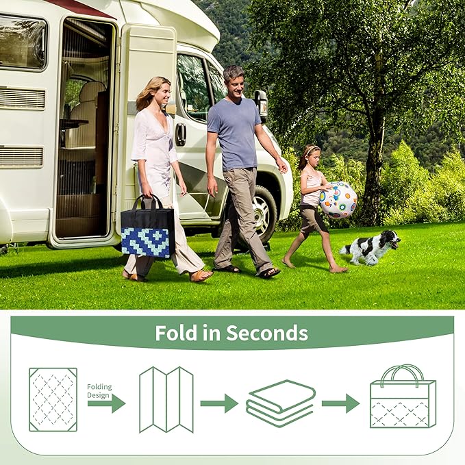 GENIMO Outdoor Rug for Patio Clearance, 6'x9' Waterproof Camping Mat, Reversible Plastic Straw Rugs for RV, Camper, Balcony, Backyard, Picnic, Deck (Royal Blue & Blue Green)