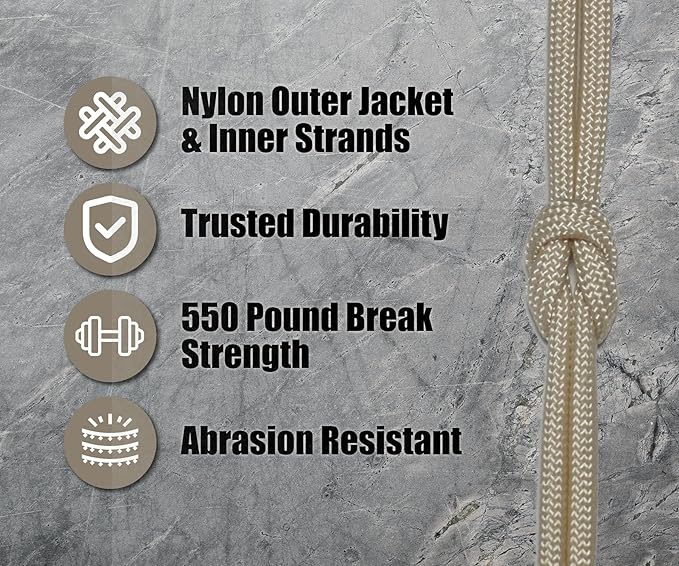 BORED? PARACORD! 550 lb Paracord - Ideal for Crafting, Camping, DIY Projects, Active & Military Outdoors - Strong Survival Rope - Tactical Parachute Cord Type III - Cream 1000 Feet