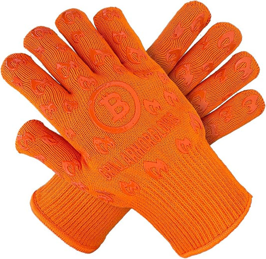 Oven Gloves 932°F Extreme Heat & Cut Resistant Oven Mitts with Fingers for BBQ, Cooking, Grilling, Baking – Accessory for Fire Pit, Camping, Fireplace & More - Orange Bitcoin Gift