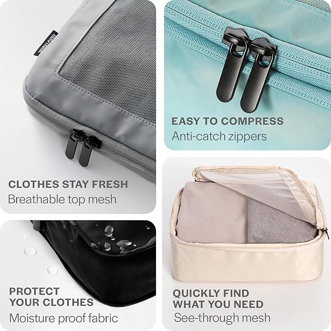 Compression Packing Cubes for Travel - Luggage Organizer Bags - Double Zipper Packing Cubes for Suitcases (2-Pack, Teal)