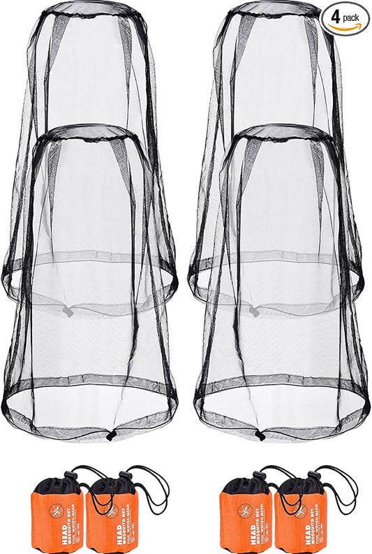 HESTYA 4 Pack Mosquito Head Net Face Mesh Protecting Net for Outdoor Hiking Camping Climbing Mosquito Fly Insects Preventing(Black)