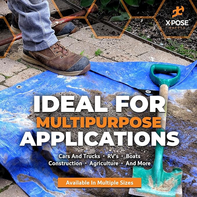 Better Blue Poly Tarp 10' x 12' - Multipurpose Protective Cover - Lightweight, Durable, Waterproof, Weather Proof - 5 Mil Thick Polyethylene - by Xpose Safety