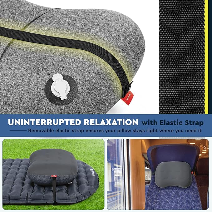 Hikenture Camping Pillow Ultralight, Inflatable Pillows with Removable Cover, Compact Portable Backpacking Pillow, Ergonomic Blow Up Camp Pillows, Washable Air Pillow for Hiking, Beach, Travel (Grey)