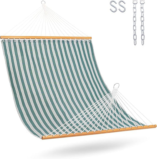 Lazy Daze Hammocks Quick Dry Hammock with Spreader Bar 2 Person Double Hammock with Chains Outdoor Outside Patio Poolside Backyard Beach 450 lbs Capacity, Green Stripes