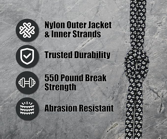 BORED? PARACORD! 550 lb Paracord - Ideal for Crafting, Camping, DIY Projects, Active & Military Outdoors - Strong Survival Rope - Tactical Parachute Cord Type III - Silver Diamonds 250 Feet