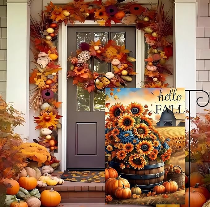 Fall Garden Flags 12x18 Double Sided, Sunflower Pumpkin Yard Flags for Outside,Autumn Small Yard Flags for Decor Outdoor