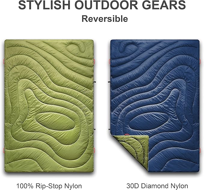 Camping Blanket | X-Large, Wind and Waterproof Warm Puffy Blanket Quilt | Lightweight Portable | Outdoor Concerts, Picnics, Backpacking, Travel, Hiking, Beach, Stadium (Garnish Green)