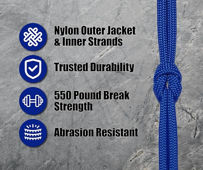 BORED? PARACORD! 550 lb Paracord - Ideal for Crafting, Camping, DIY Projects, Active & Military Outdoors - Strong Survival Rope - Tactical Parachute Cord Type III - Royal Blue 50 Feet