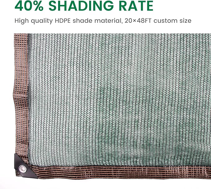 40% 20 X 48 FT Green Shade Cloth, Outdoor Woven Sun Shade with Grommets, Durable Breathable Netting Shading Antifreezing for Patio, Garden, DIY Home, Plants Cover, Greenhouse, Dog Kennel