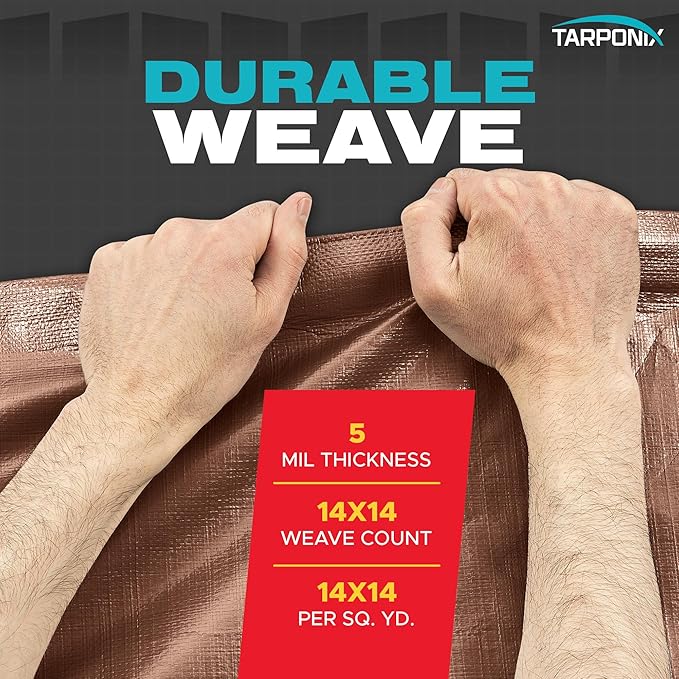 Brown Poly Tarp 8’ x 10’ – Lightweight 5 Mil Waterproof Cover – Durable, Weatherproof, Multipurpose Protection for Camping, Roofing, Construction