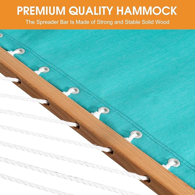 Lazy Daze Hammocks 11 FT Double Outside Hammock Quick Dry Olefin Fabric Hammock with Spreader Bar & Side Pocket for Outdoor Poolside Backyard 450 lbs Capacity, Turquoise