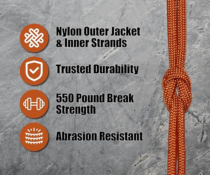BORED? PARACORD! 550 lb Paracord - Ideal for Crafting, Camping, DIY Projects, Active & Military Outdoors - Strong Survival Rope - Tactical Parachute Cord Type III - International Orange 250 Feet