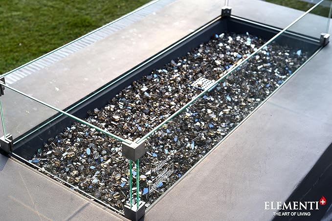 Elementi+ | Bundle Cape Town Gas Fire Pit Cast Concrete 56" Rectangular Fire Table, Outdoor Fire Pit Electronic Ignition | Canvas Cover, Fire Glass and Burner Lid Included | Dark Gray | Propane Gas