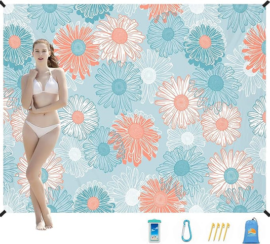 Beach Blanket Waterproof Sandproof 1-7 Adult Oversized 78 '' × 110 '' Lightweight Durable Compact Sand Free Beach Mat for Travel Camping Hiking Picnic Blanket Extra Large