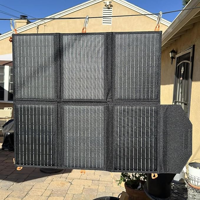 60W Portable Solar Panel for Power Station, 24% High Efficiency Foldable Solar Charger with QC3.0 USB-A PD3.0 DC Output, IP67 Waterproof Solar Panels for Camping RV, Power Outage (Without Generator)