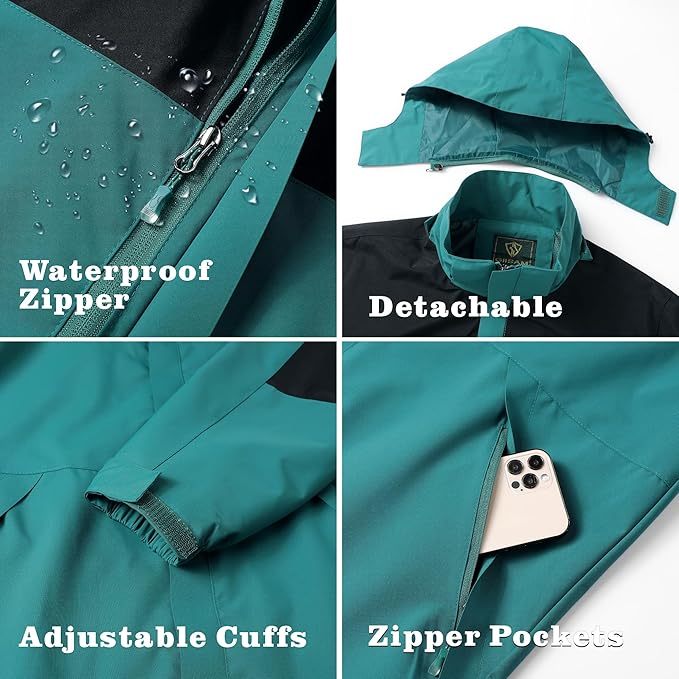 GIISAM Rain Jacket for Men, Mens Waterproof Raincoat Lightweight Rain Jackets Outdoor Rain Coat Windbreaker with Hood