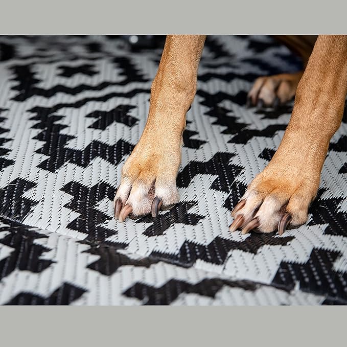 8x20 Black & Gray RV Mat with Carry Bag – Extra Thick 5mm Recycled Poly Rug – Heavy-Duty, Waterproof, Reversible – Premium Outdoor Rug for Camping, Patio, Beach (8' x 20', Black)