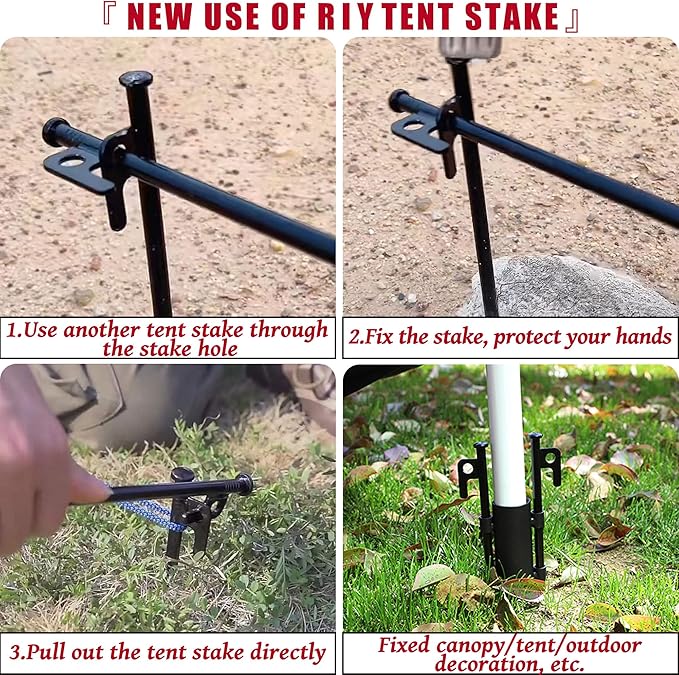 8 Pack Tent Stakes Heavy Duty Metal Tent Pegs for Camping Steel Tent Stakes 16 inch Unbreakable and Inflexible