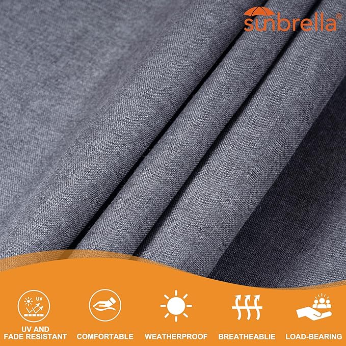 Lazy Daze 12 FT Sunbrella Fabric Hammock not Fading with Spreader Bars and Free Pillow Fits for Two Persons, All Weather and Fade Resistant for Patio Yard, 450 lbs Weight Capacity,Cast Slate