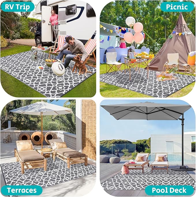 HEBE Outdoor Rug Waterproof 6x9, Plastic Straw Rug Camping Rug, Reversible Outdoor Patio Rugs RV Mat Clearance, Indoor Outside Floor Carpet for Porch,Deck,Camper,Balcony,Backyard
